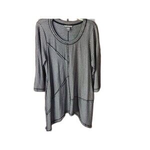 Kate & Mallory Dress Size M Black Stripe Shark Bite Hem Patchwork Rough Edges